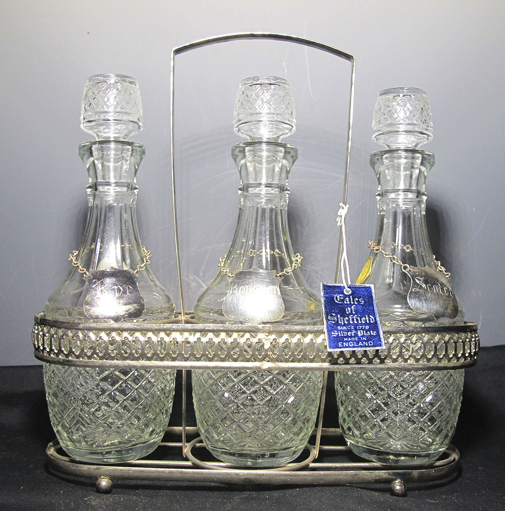 Antique Sheffield England Silver Plate Caddy Glass Liquor Decanter Set Nr Yqz Ebay 8534