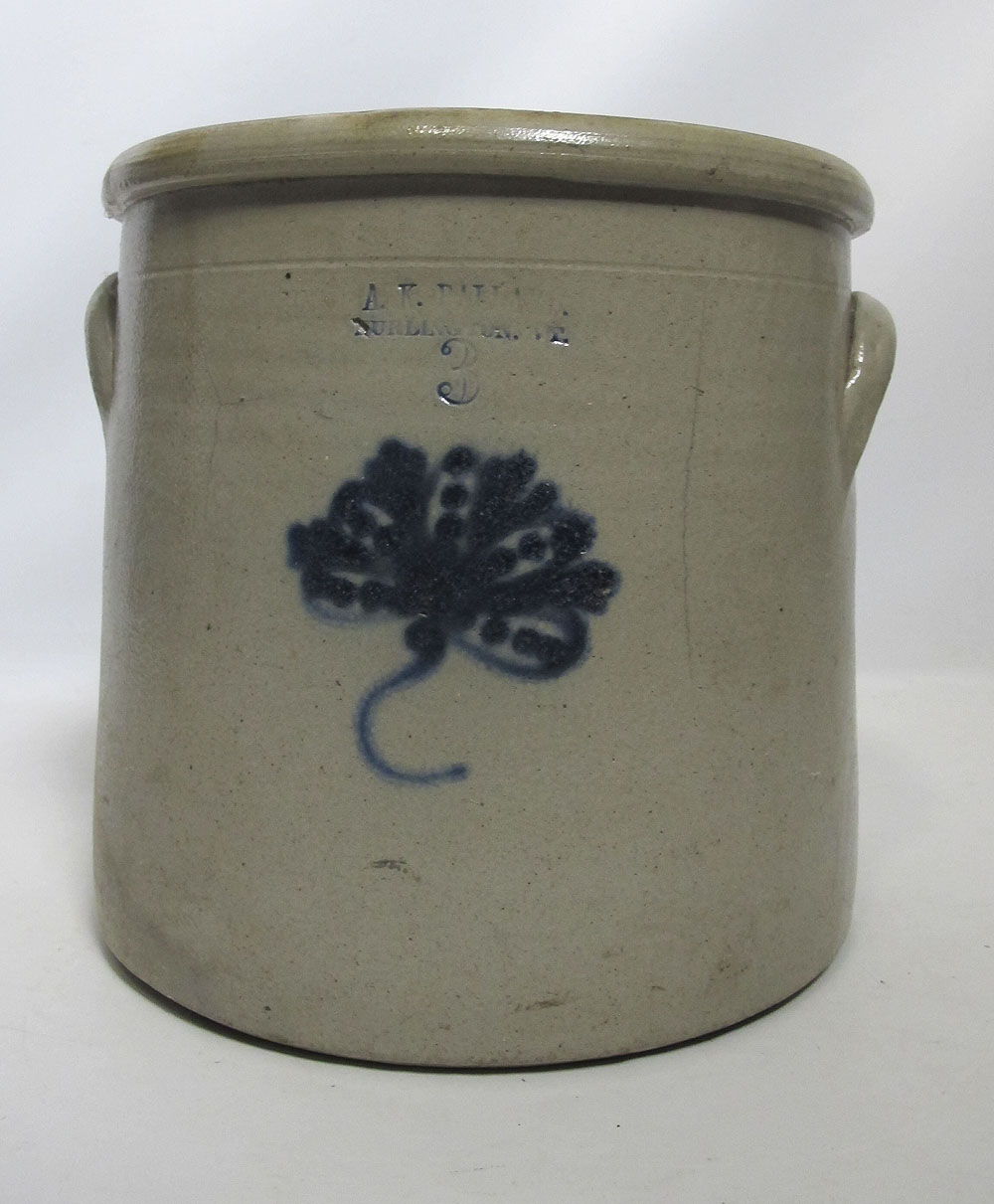 Antique 19th c AK Ballard VT 3G Cobalt Bouquet Salt Glazed Stoneware